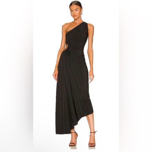 O.P.T. Dresses & Skirts - OPT Black pleated one shoulder cutout dress S NWT $185